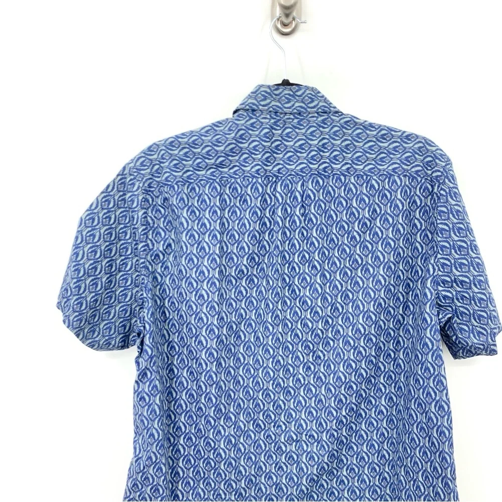 J Crew Men‎ Size Medium Shirt Short Sleeve Top Blue Gray Printed Stretch Flex